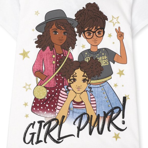 The Childrens Place Girls PWR Graphic Tee WHITE Short Sleeve- M (7/8) NWT - Picture 2 of 5